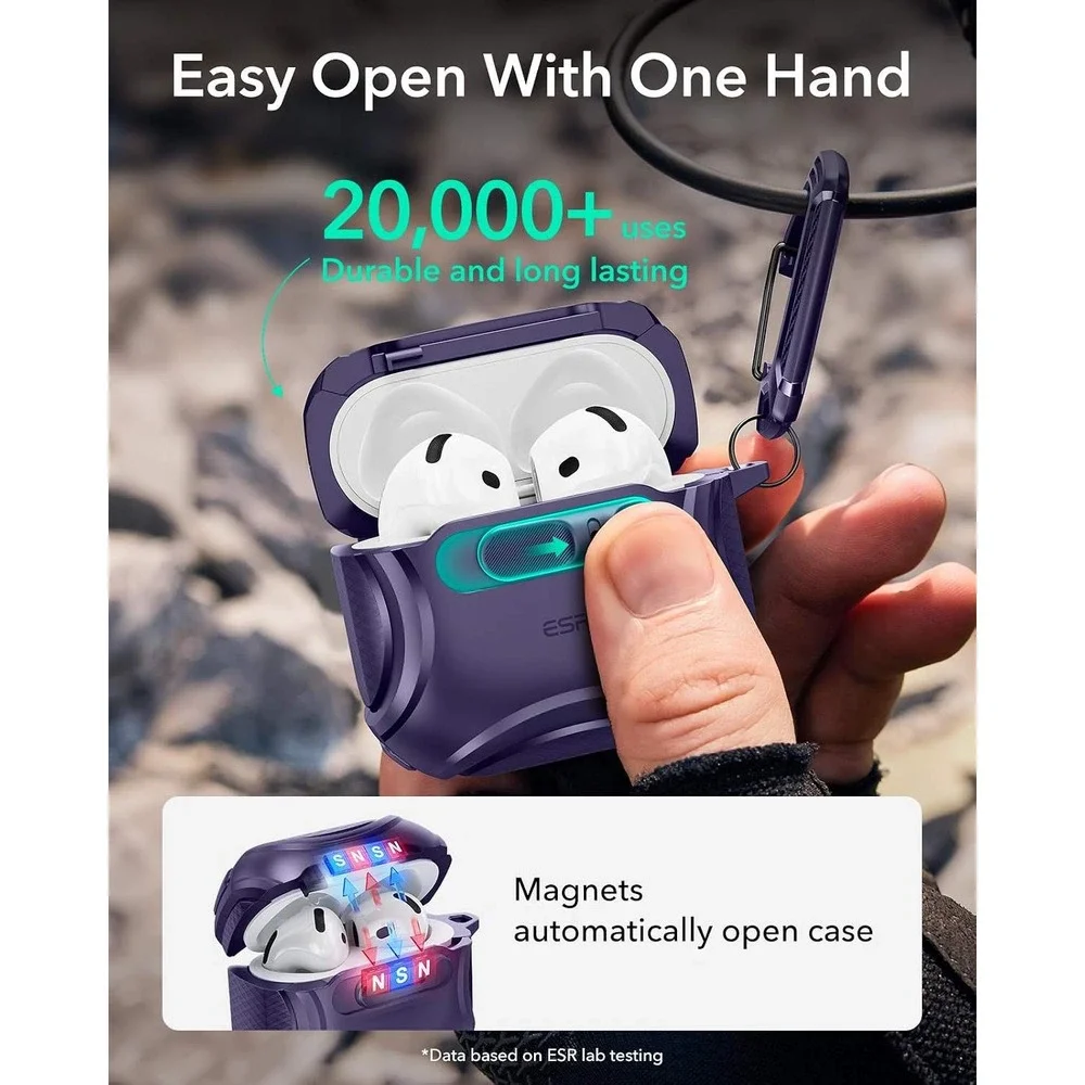 ESR AirPods 5 4 Case MagSafe Purple New Cyber FlickLock Rugged Protective Cover